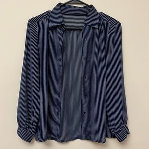 Navy Sheer Striped Button Down